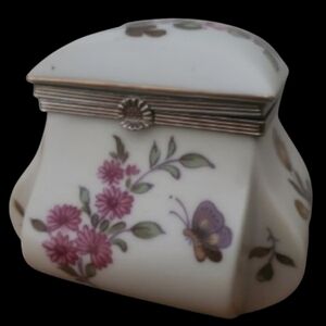 Lefton Japan Hinged Trinket Vanity Box Porcelain Floral "By The Way Gardens" VTG